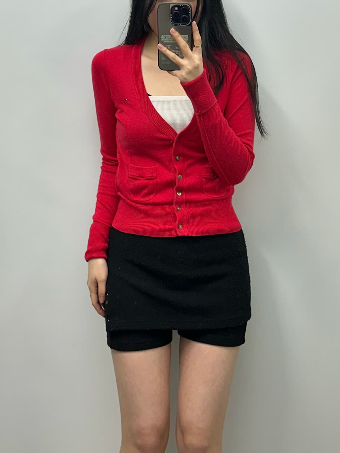 타미힐피거 자수로고 레드 니트 가디건 상품이미지1