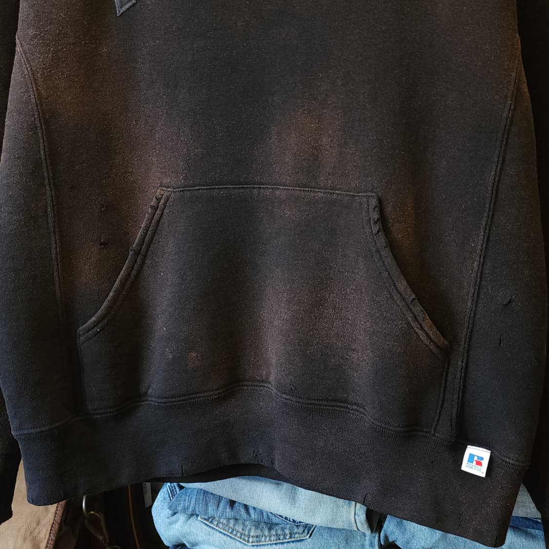 90s 러셀 후드 빈티지 스웻셔츠 썬페이딩 블랙 펜 스테이트 M 상품이미지7