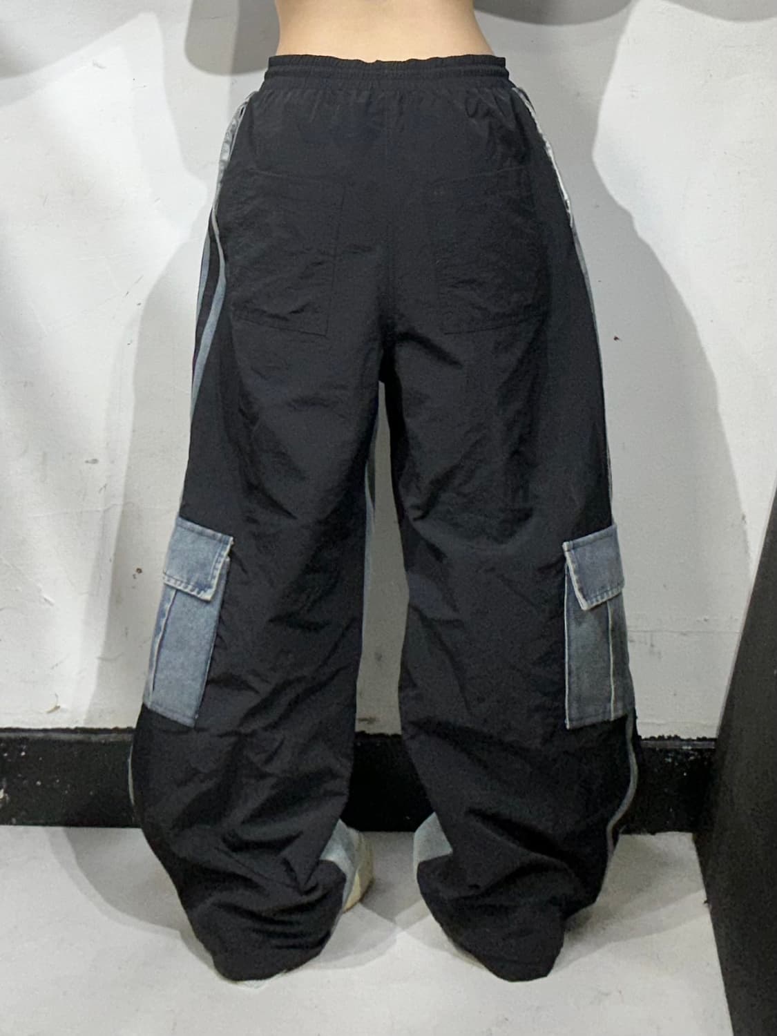 빈티지 연청 데님 사이드 라인 포인트 와이드 청 카고 팬츠 힙합 바지  상품이미지3