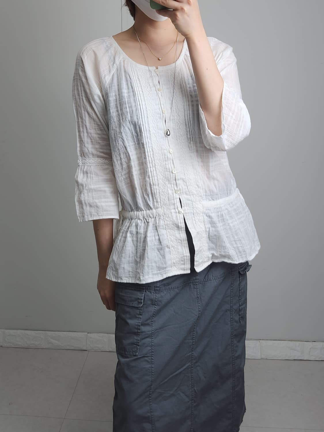 체크 레이스 블라우스 상품이미지5