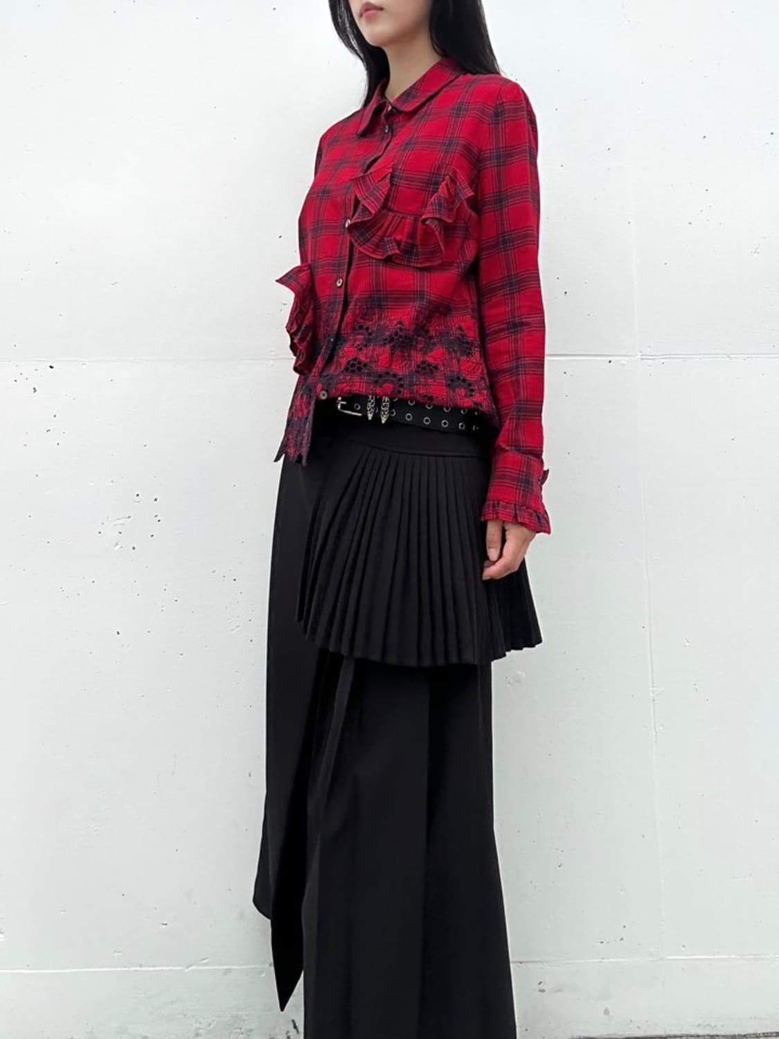 O'2nd chcek ruffle shirt / red 상품이미지4