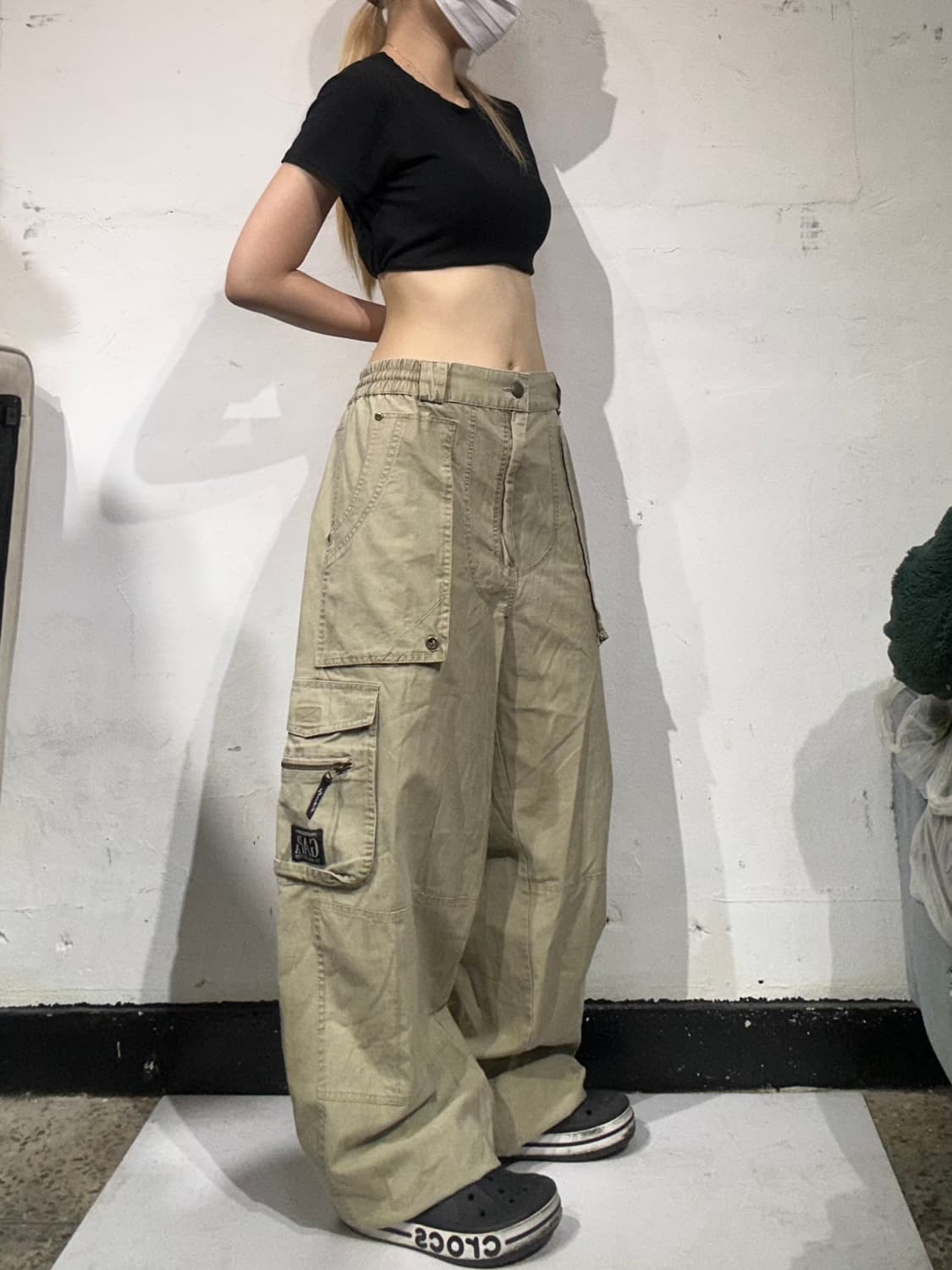 빈티지 배이지 카고 포켓 디테일 와이드 팬츠  상품이미지1