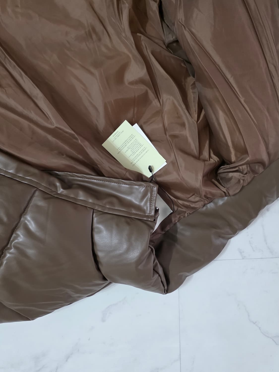 브라운 레더 숏 패딩 상품이미지2