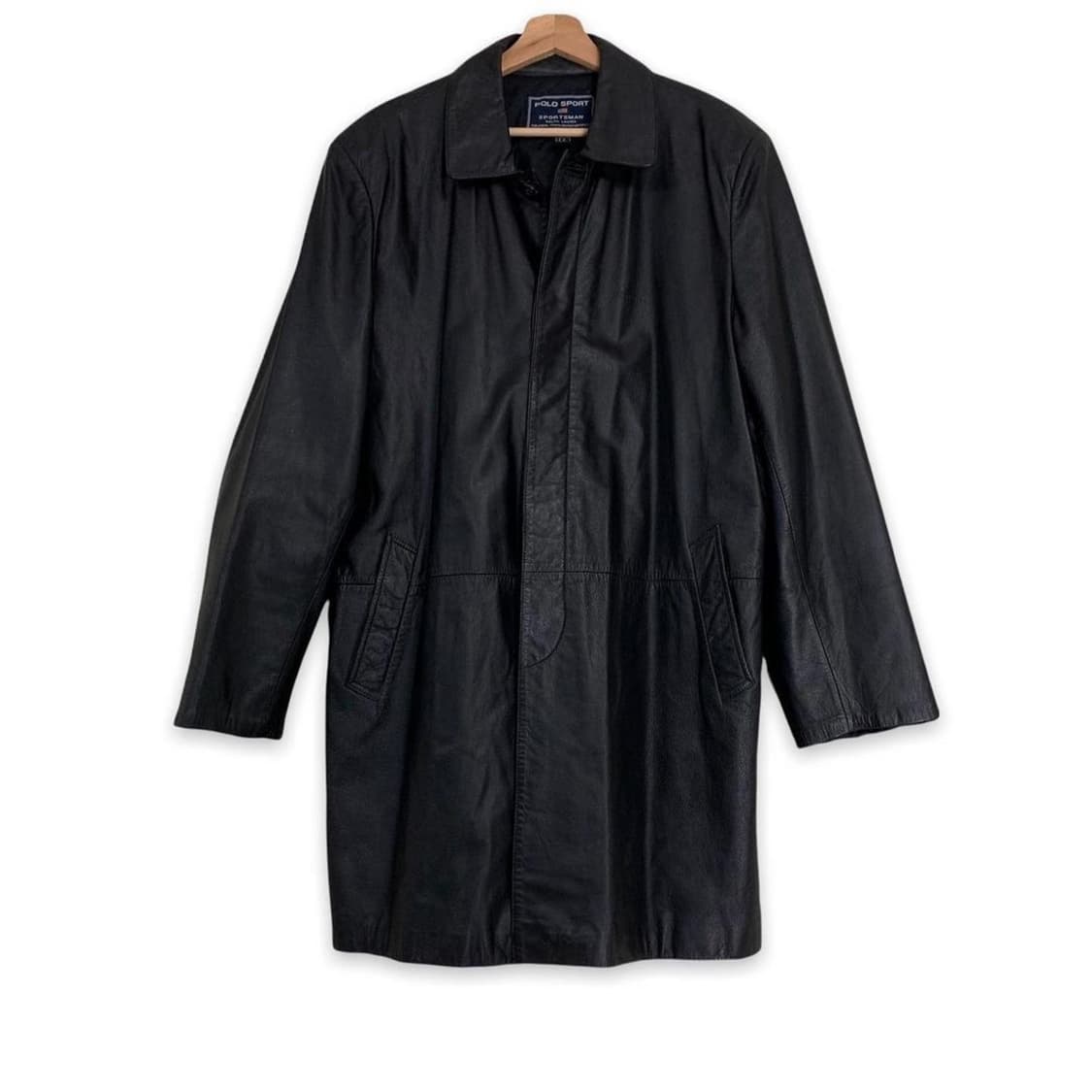 폴로 스포츠 음각 로고 카우레더 블랙 롱가죽자켓 상품이미지1