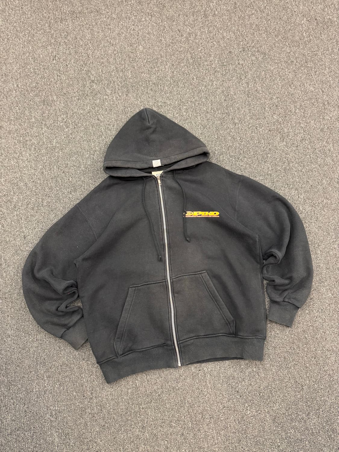 M)PIKO 빈티지 플리스 백프린팅 블랙 후드집업 상품이미지1