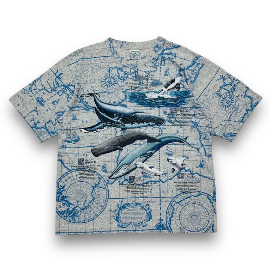 HABITAT U.S.A 90s 혹등고래 맵 아트 반팔 티셔츠 상품이미지1