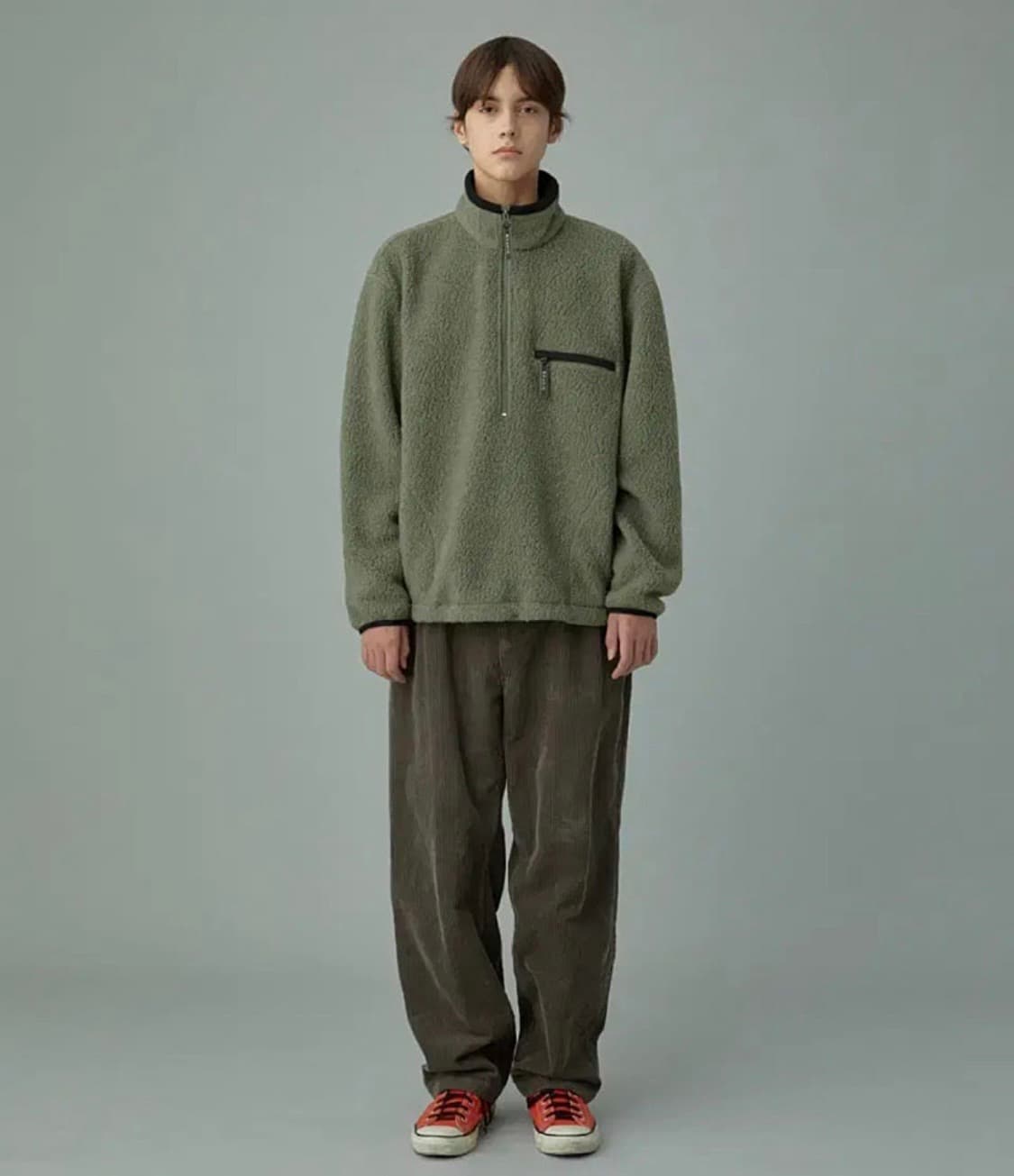 [카키스] 쉐르파 풀오버 하프집업 (그린컬러)_ S size 상품이미지1