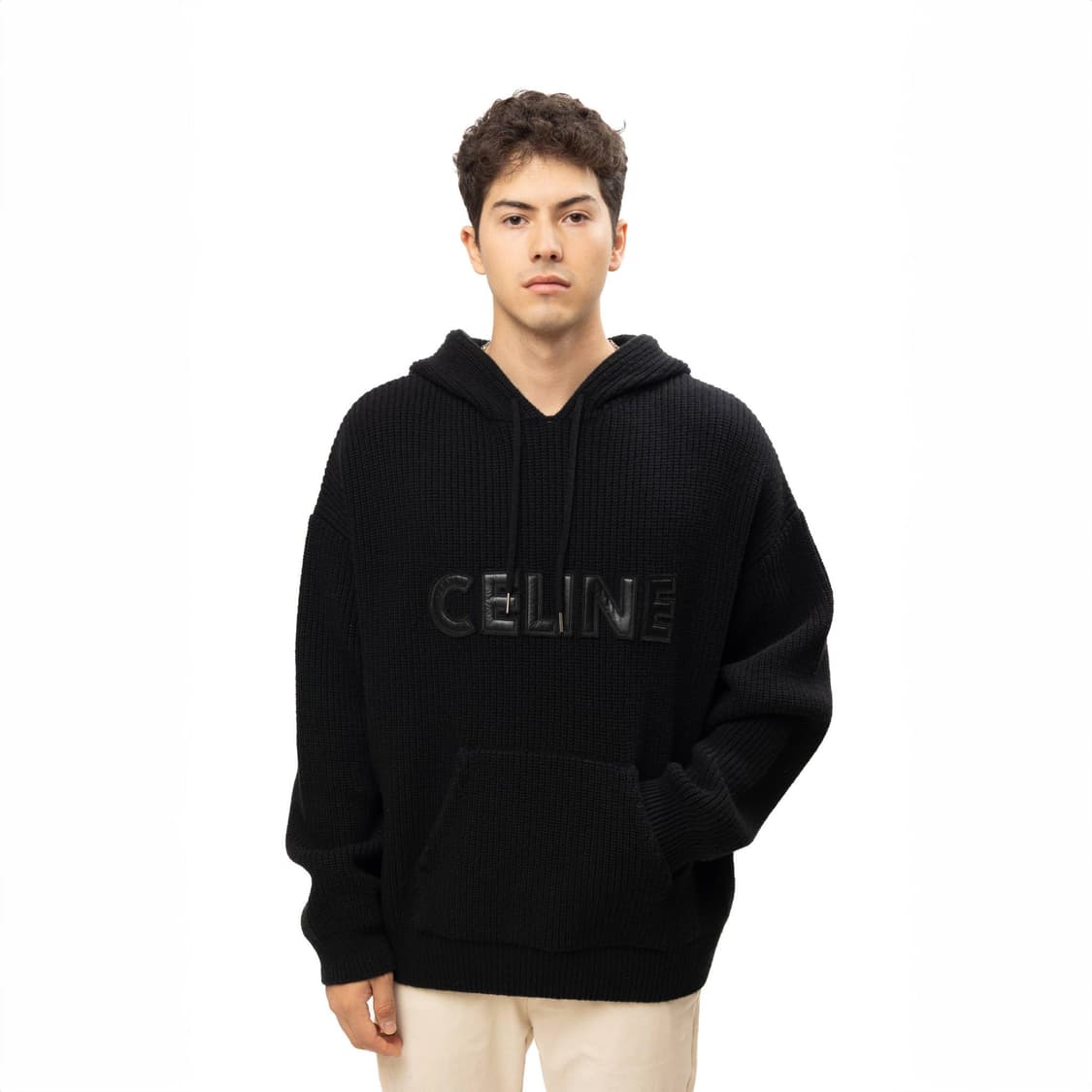 (A+/S) / 셀린느 로고 레더패치 모노크롬 울니트 후드 블랙 상품이미지6