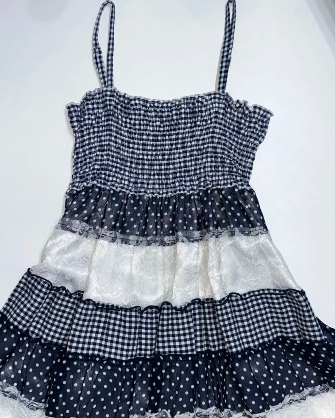 일본 빈티지 모리걸 네이비 도트 패치원피스 리즈리사트랄라라엑시즈팜 상품이미지2