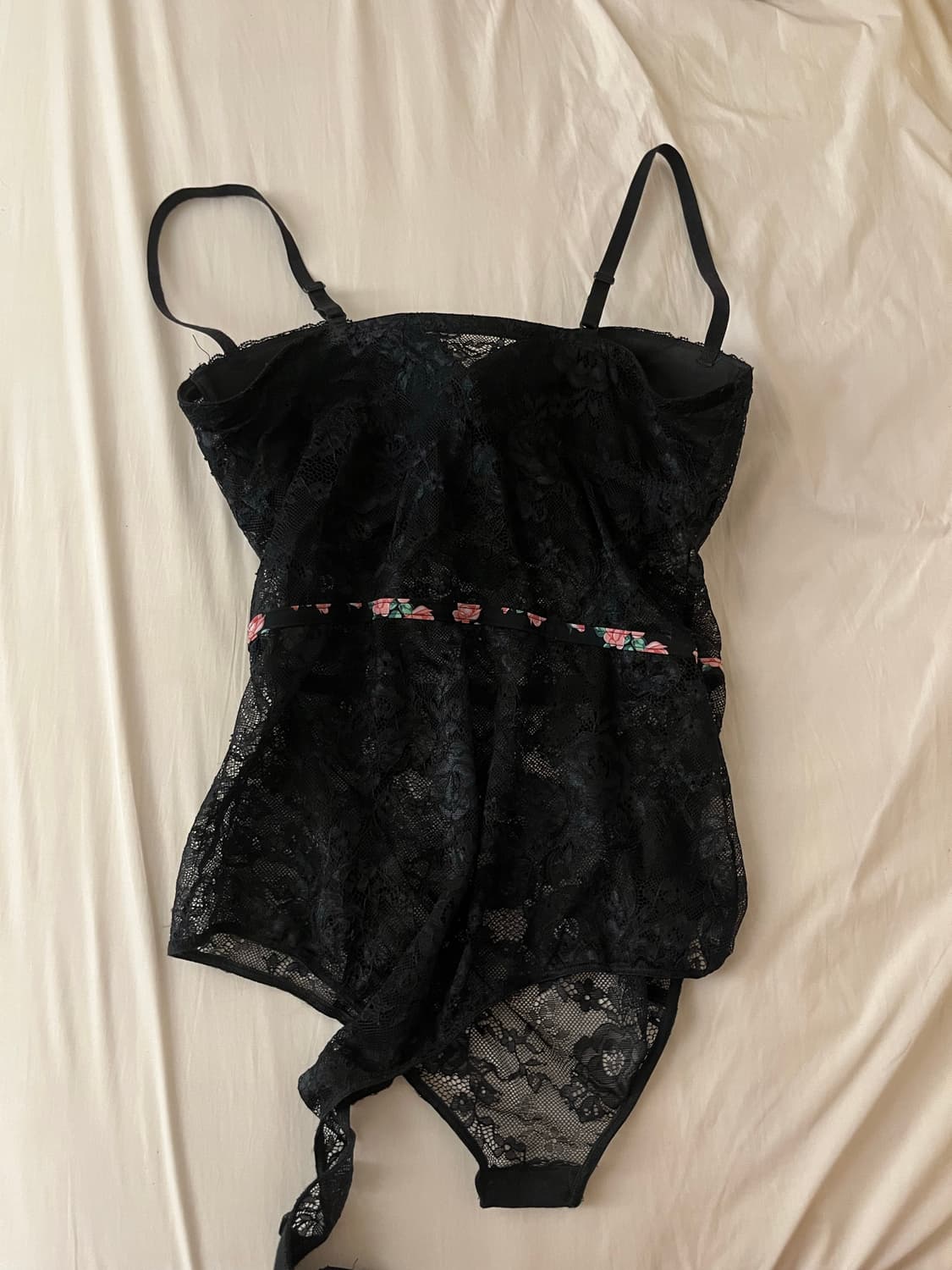 블랙 플로럴 망사 레이스 바디수트 가터 코르셋 슬립 상품이미지5