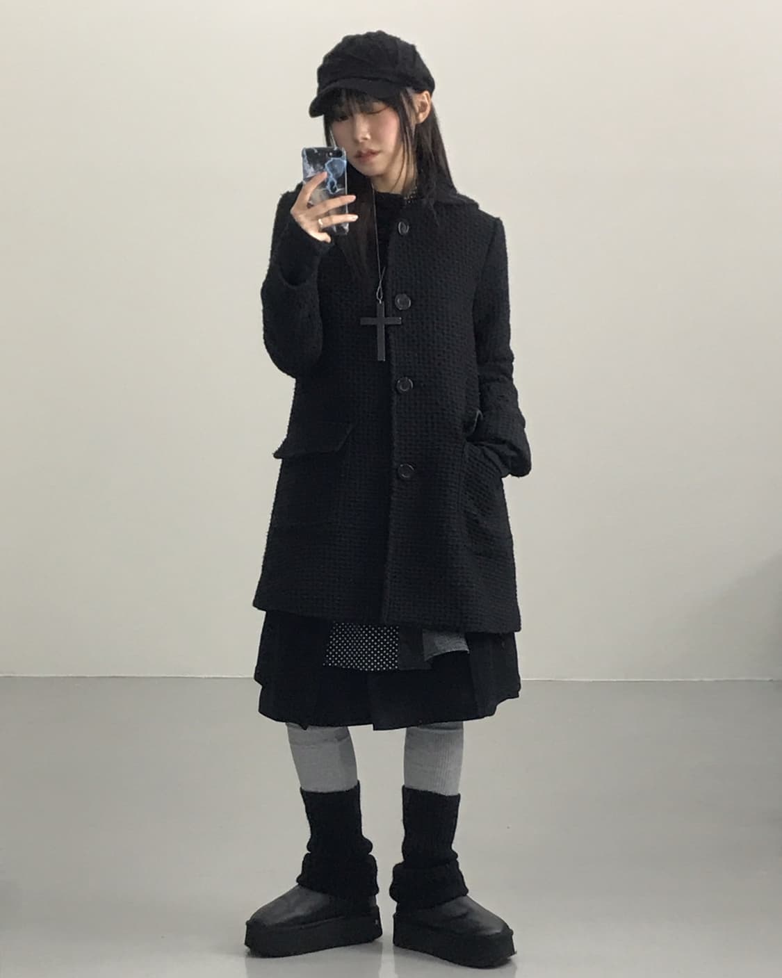 Jpn Textured Black Hooded Coat 상품이미지1