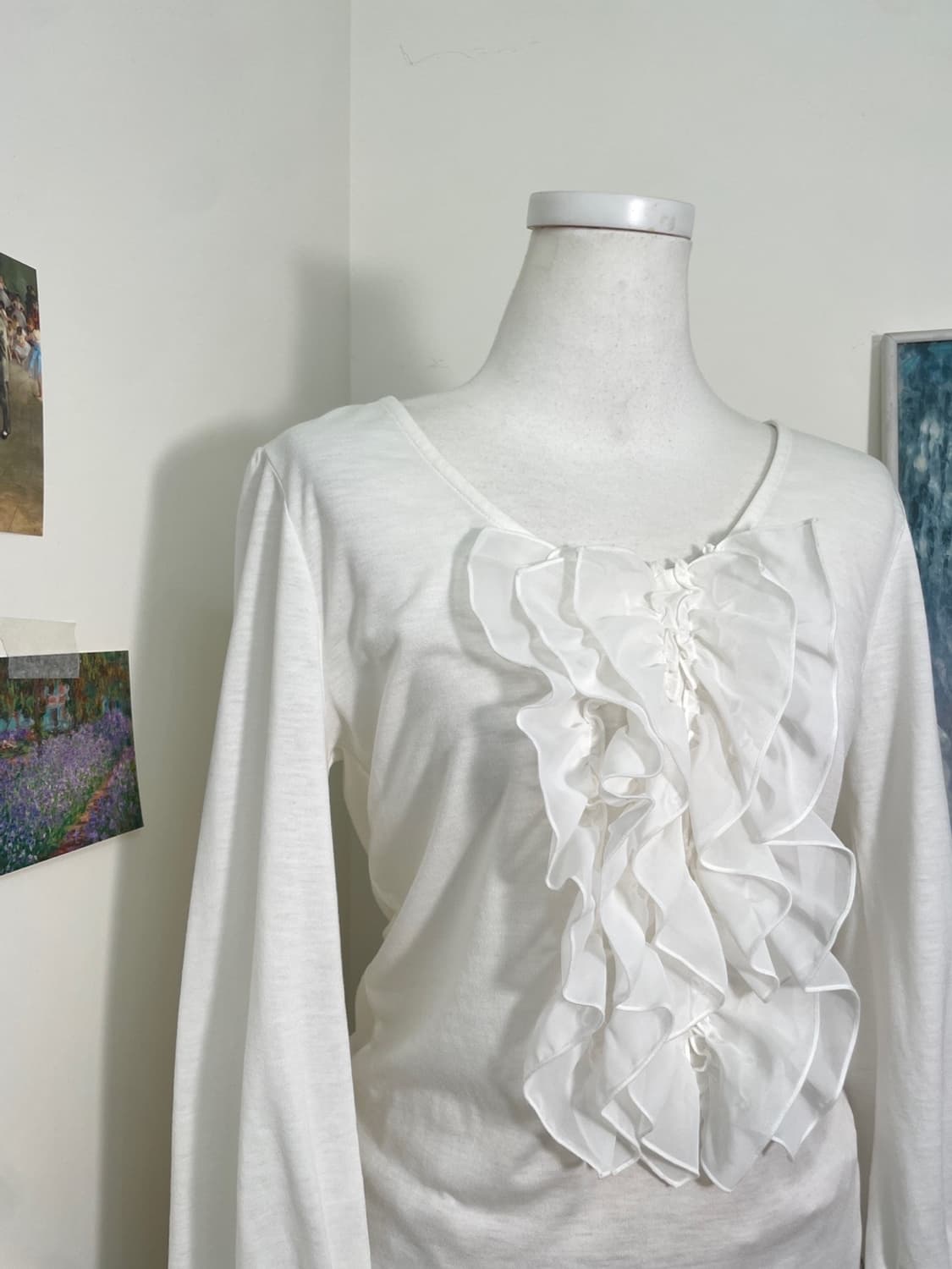 white ruffle point puff sleeve top 상품이미지6