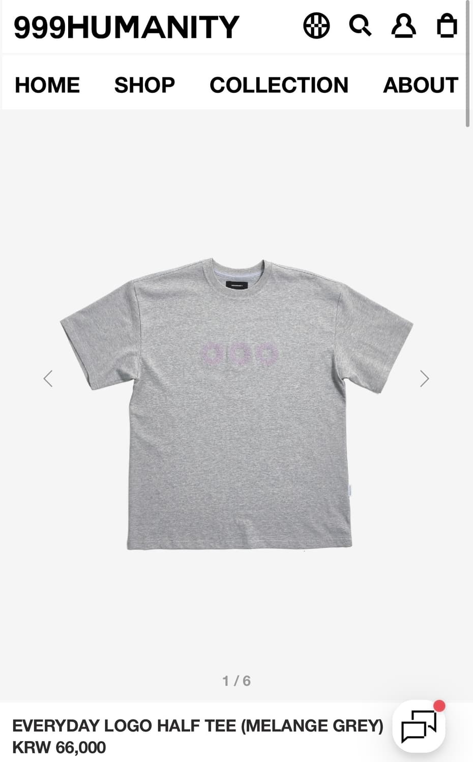 (새상품) 999휴머니티 반팔 그레이 1사이즈 상품이미지1