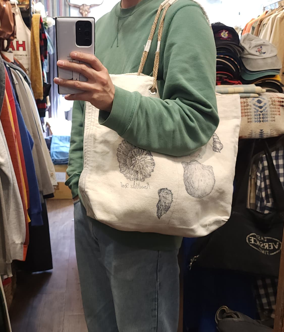 핸드 드로잉 빅토트 캔버스 빈티지 더플백 리메이크 화이트 쉘 상품이미지10