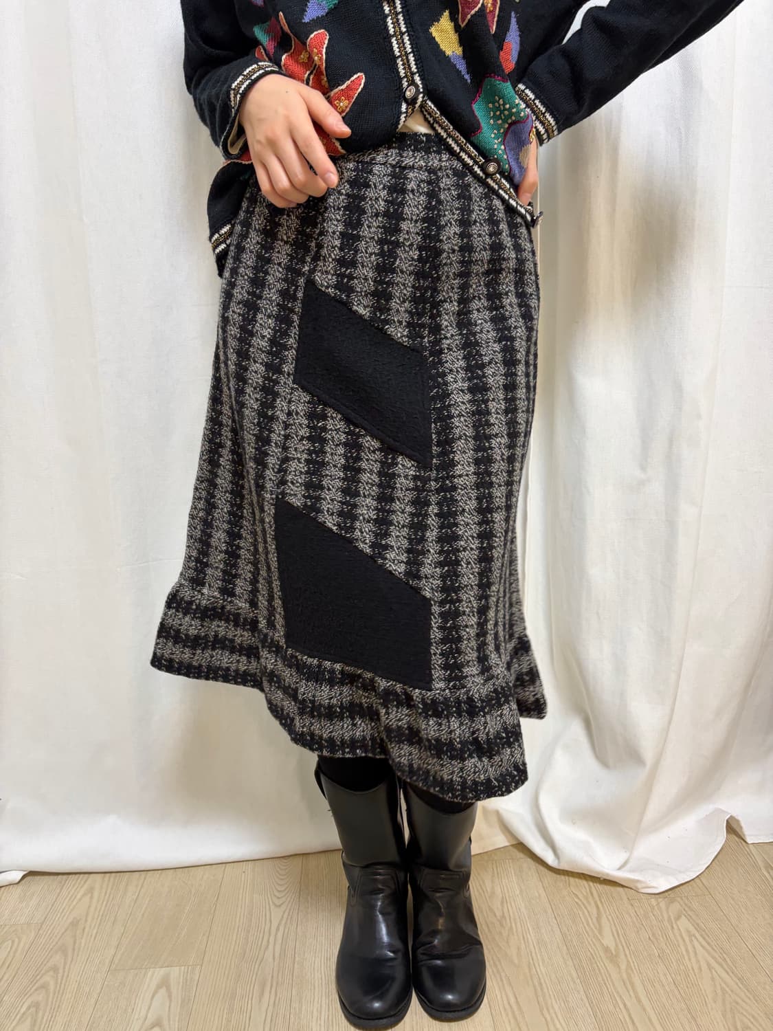 [따뜻] 플레어 체크 롱 스커트  상품이미지1