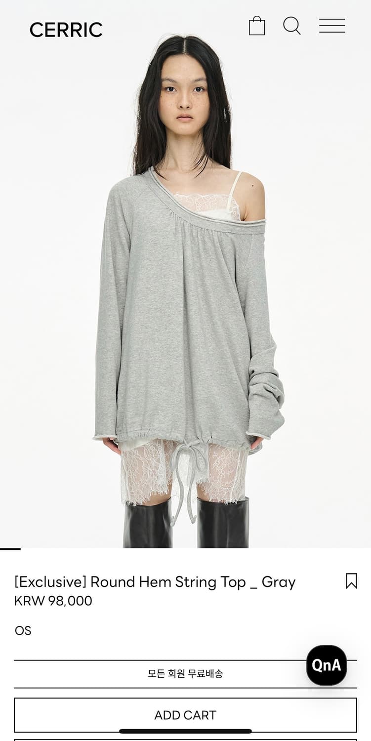 Round Hem String Top _ Gray 상품이미지1