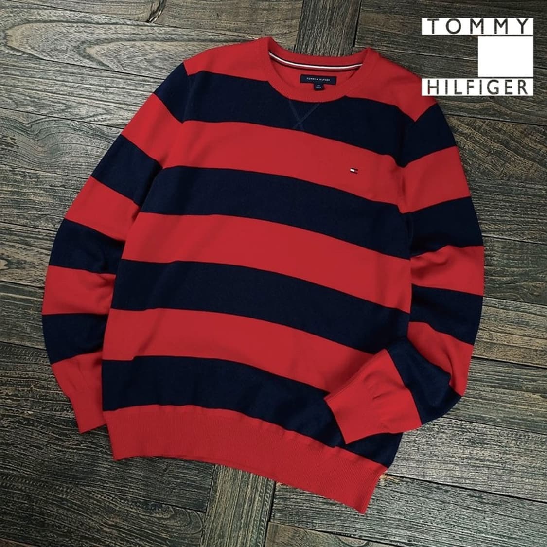 [타미힐피거] 스몰 로고 자수 볼드 스트라이프 니트 M19436 상품이미지1