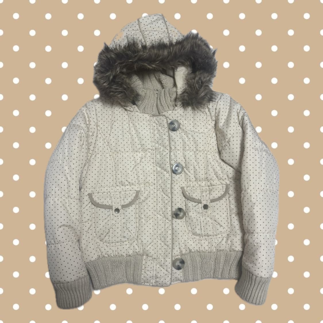 일본 빈티지 모리걸 베이지 도트 패딩 🤎 상품이미지1