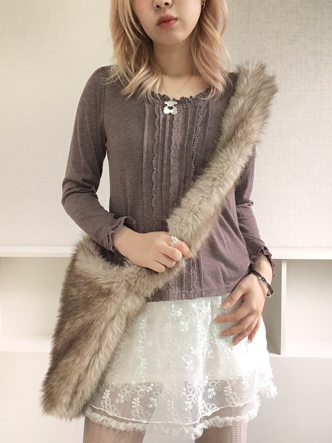 jpn vintage pinkbrown lace frill knit 상품이미지7