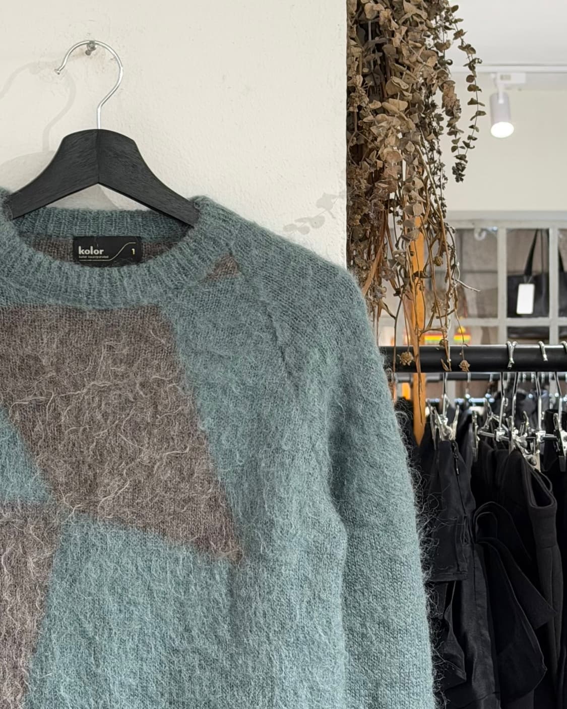 컬러 민트 브라운 배색 패턴 모헤어 니트 상품이미지3