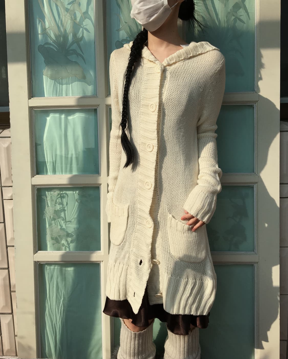 Belted knit hood long cardigan 상품이미지1