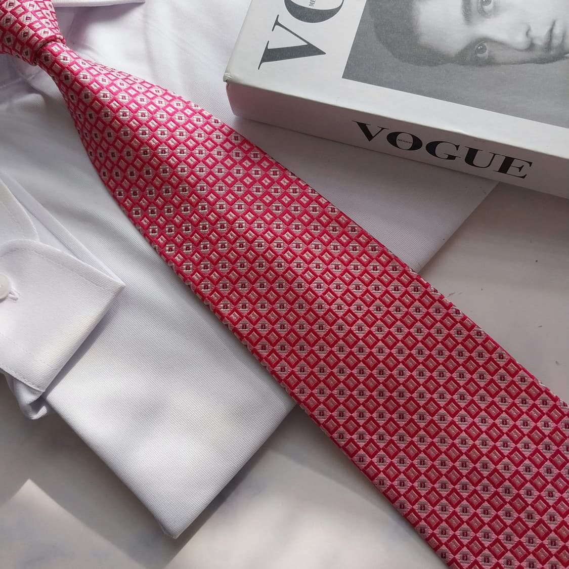 루이까또즈 실크 핑크 자카드 패턴 넥타이 9.1cm A+등급 K2343 상품이미지6