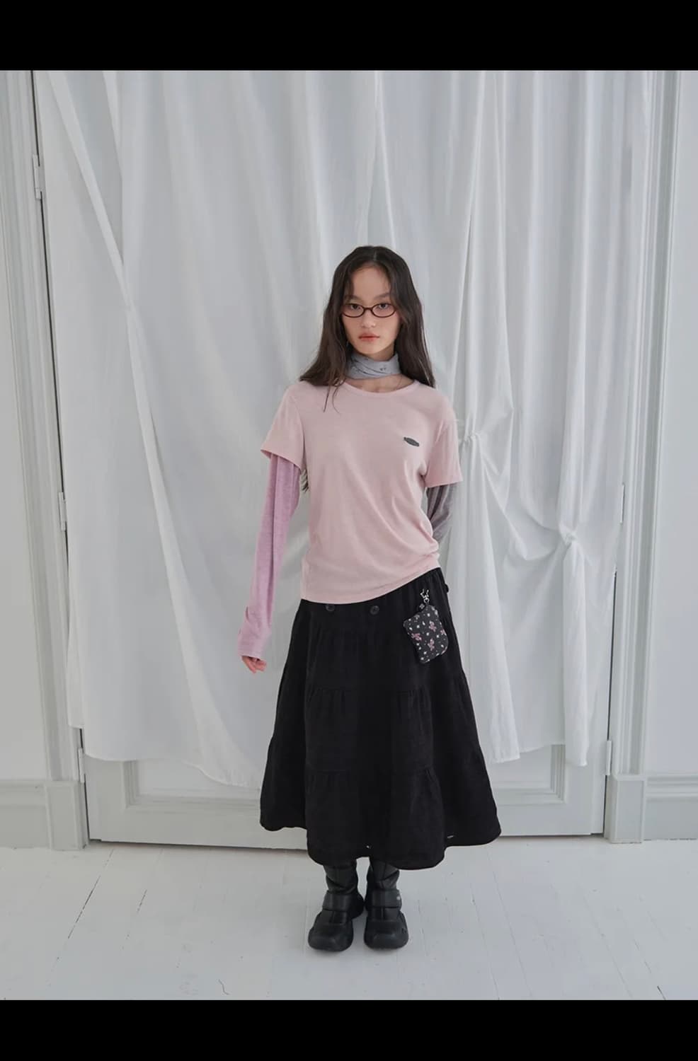 무음 투웨이 버튼 셔링 스커트 상품이미지2