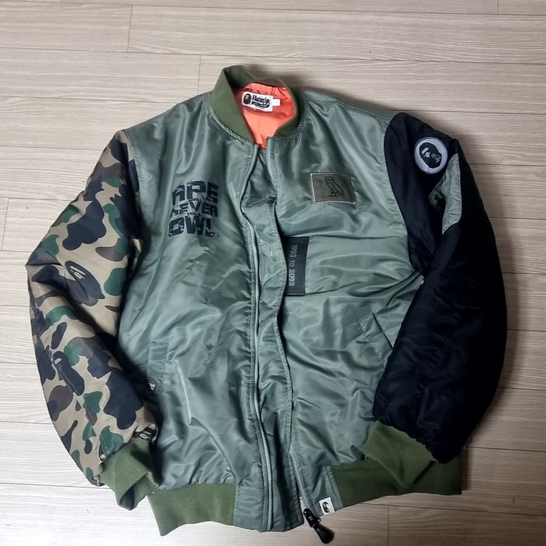 베이프 x OVO 콜라보 봄버 자켓 카키 ma-1 (100) 상품이미지1