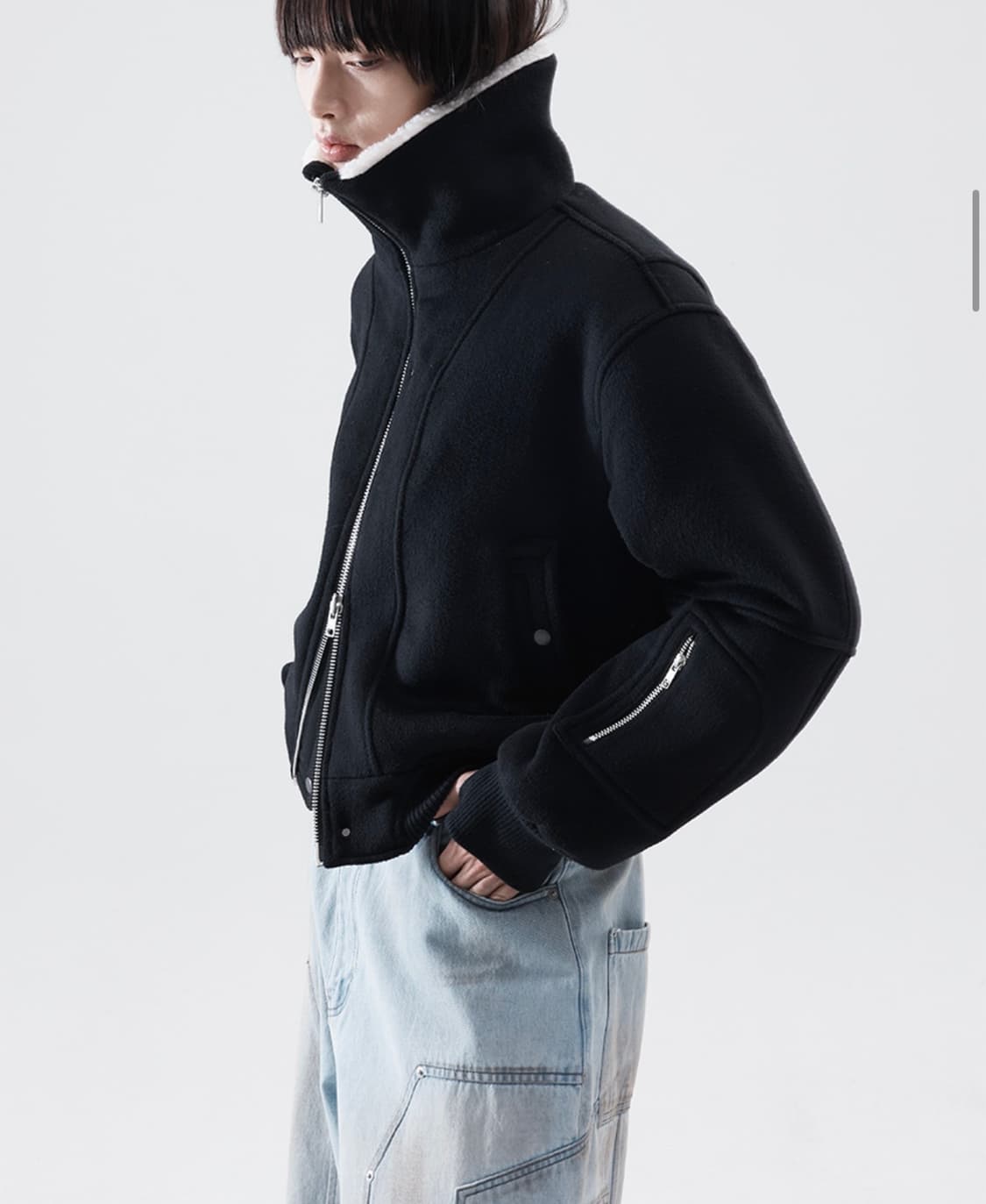 알렌느 크롭 블루종 블랙 2사이즈 상품이미지2