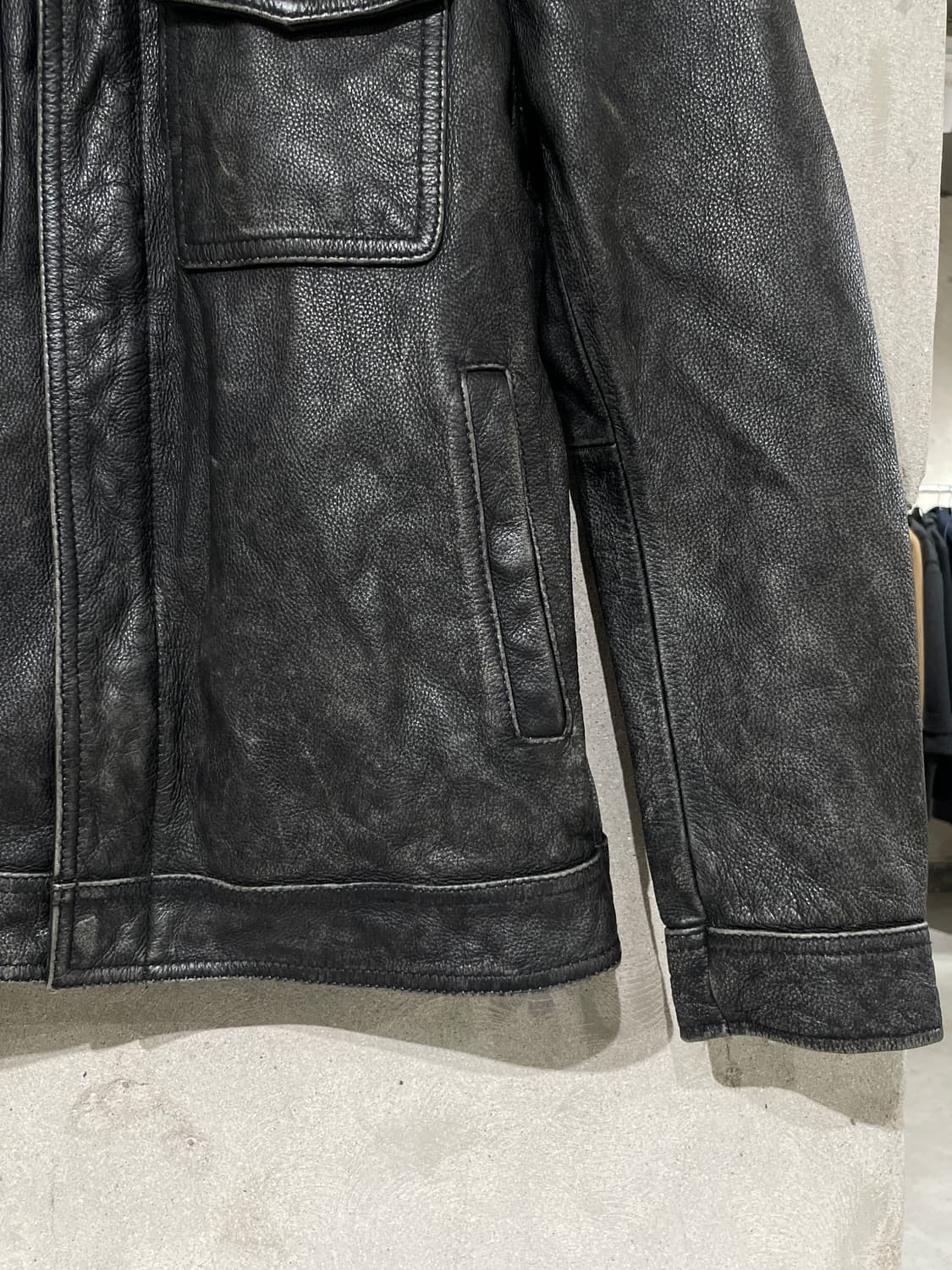 빈티지 블랙 워시드 카우 레더 자켓 상품이미지5