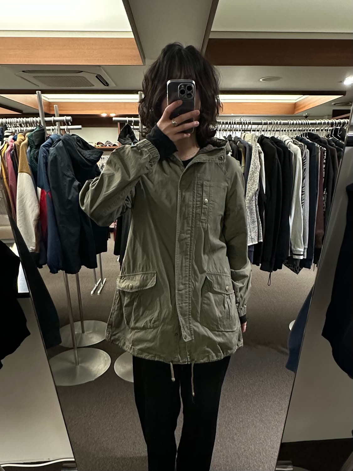 OS)INGRID 빈티지 여성 플리스 후드 야상 자켓 상품이미지1