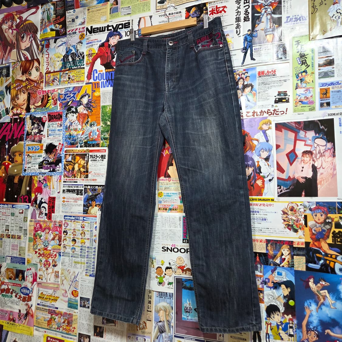 후부 버건디 자수 진청 데님 와이드 팬츠 상품이미지5