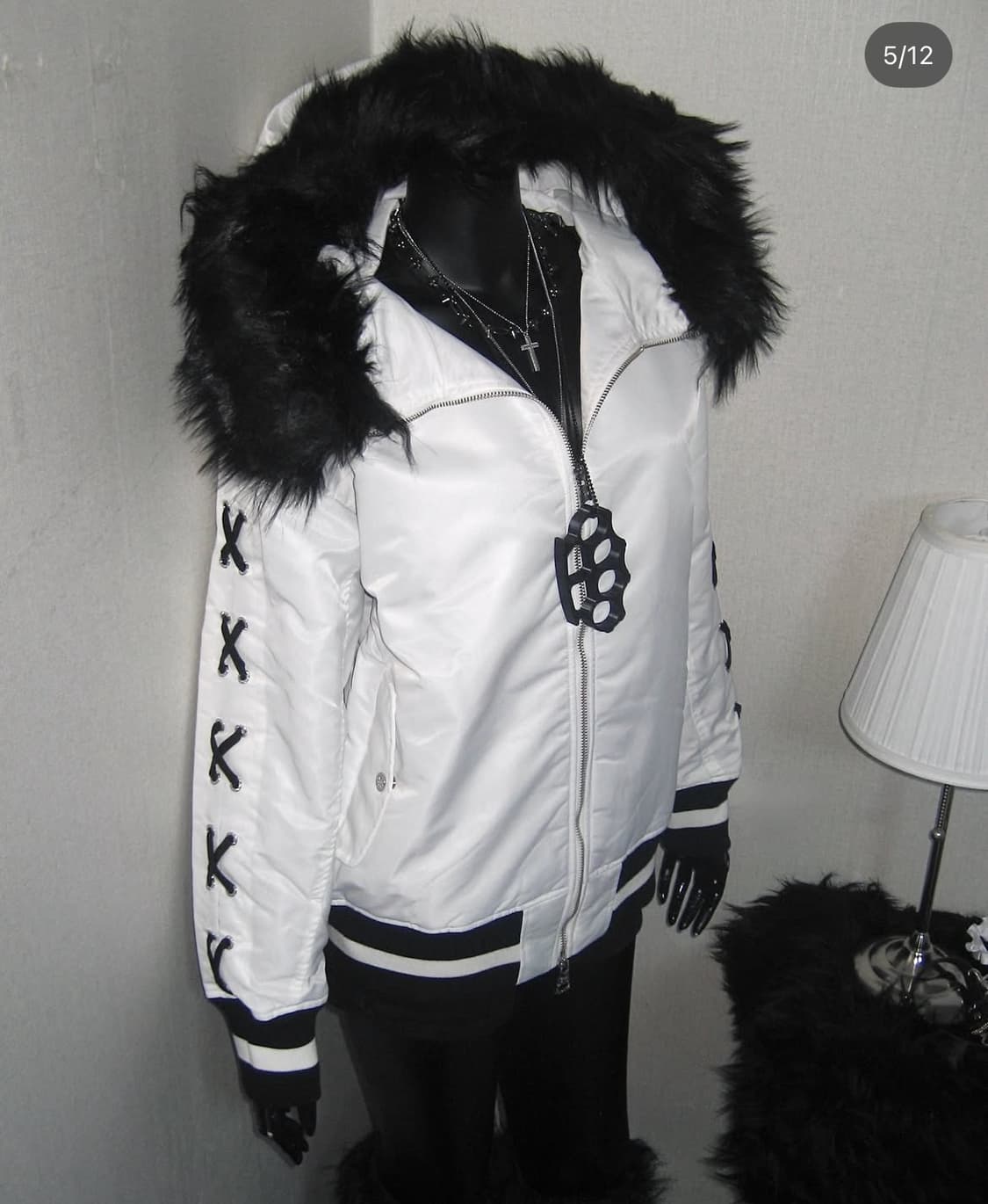 갸루 펑크 퍼 후드 투지퍼 봄버 자켓 상품이미지2