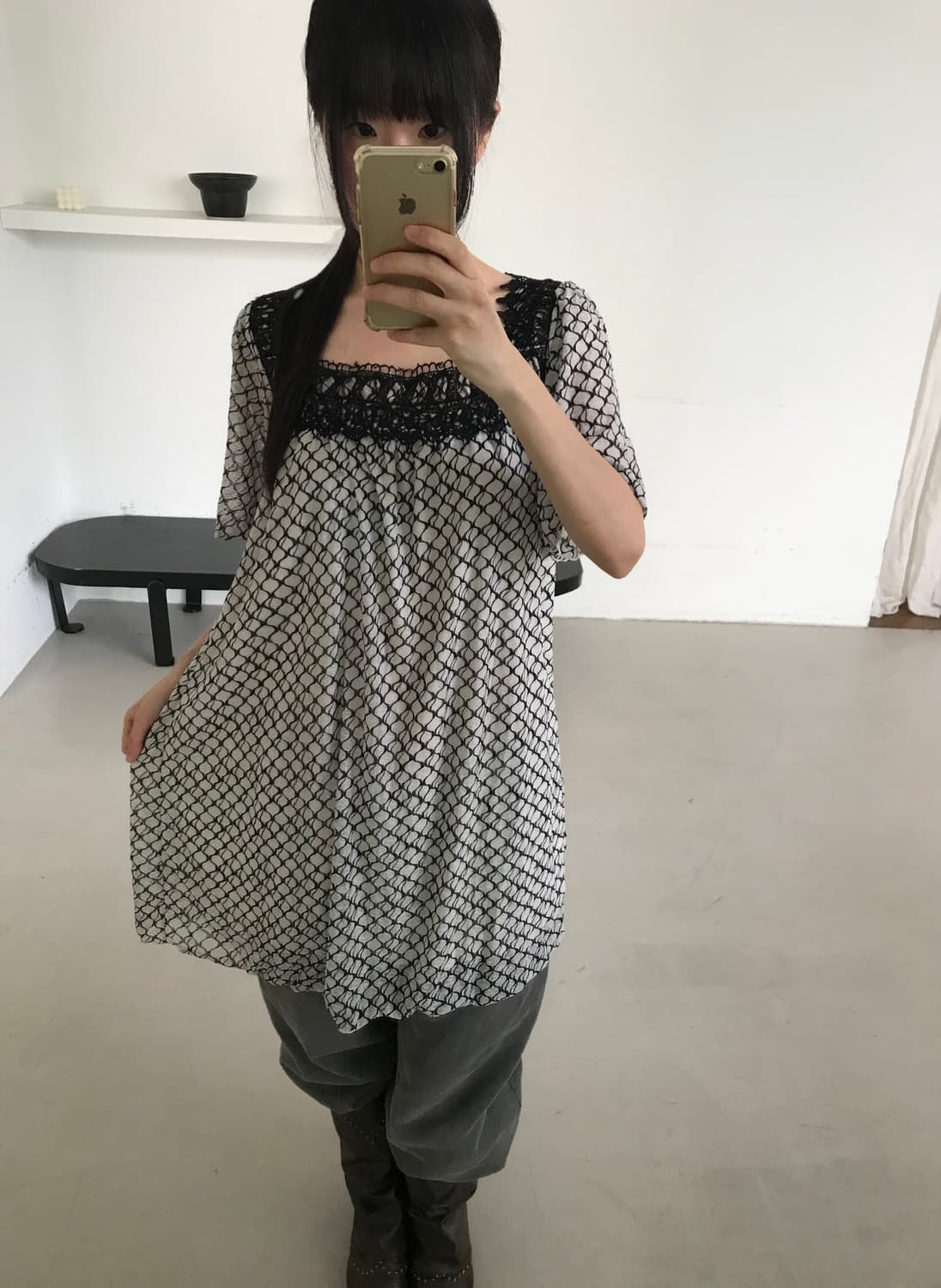vintage grey pattern top 상품이미지1