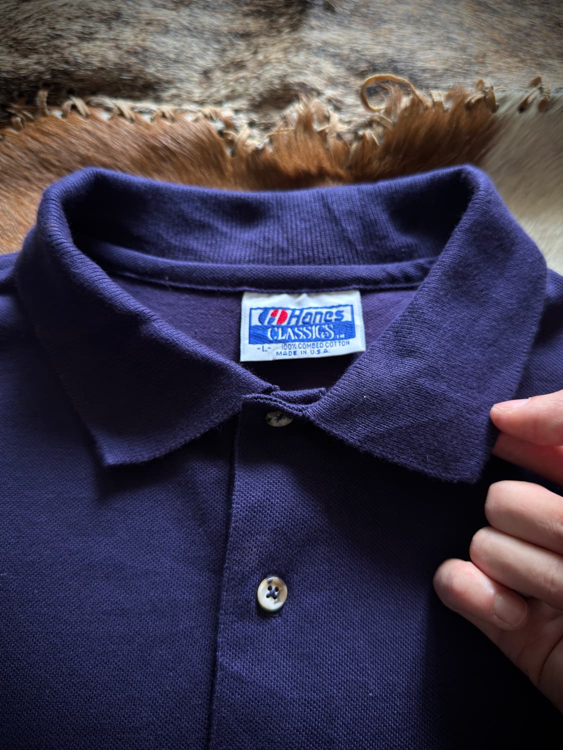 80s USA Hanes Navy polo T-shirt 상품이미지3