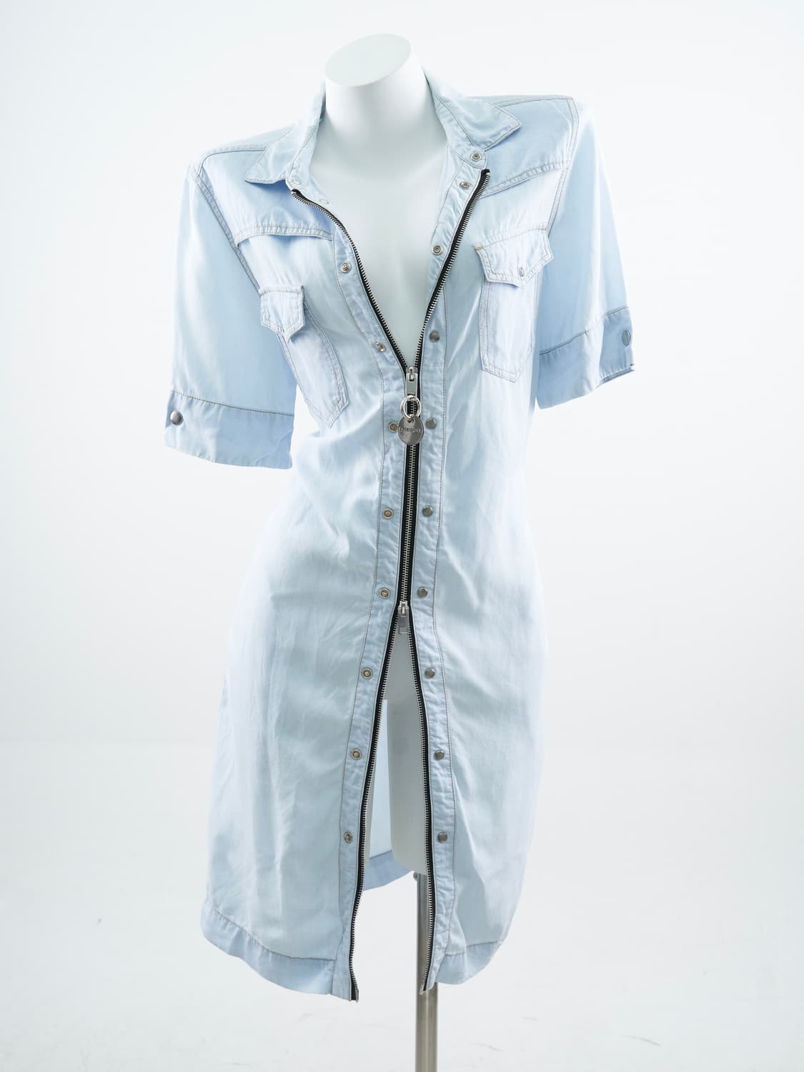 Diesel 라이트 데님 카라 플랩 포켓 아일렛 롱 원피스 상품이미지1