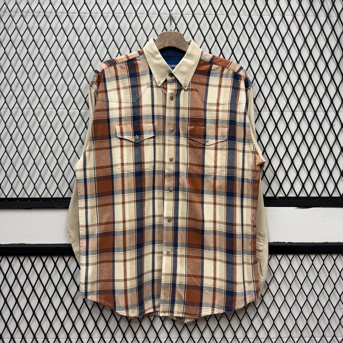 랭글러 플란넬 웨스턴 셔츠 빅 사이즈 체크 패턴 브라운 상품이미지1