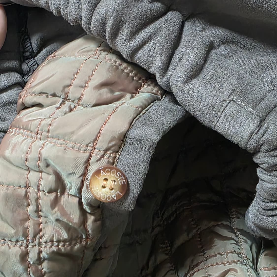 라코스테)빈티지 브라운 리폼 크롭 봄버 집업 스웨이드 y2k 니트패딩자켓 상품이미지5