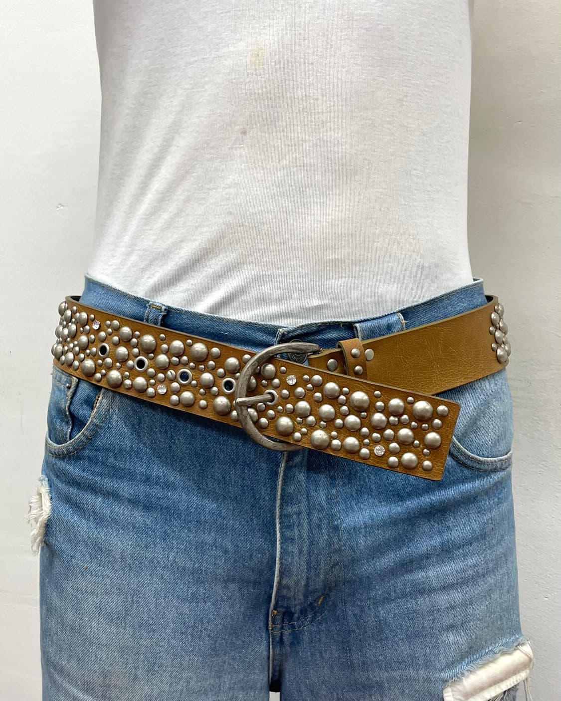 Hard Stud Cubic Brown Western Belt  상품이미지2