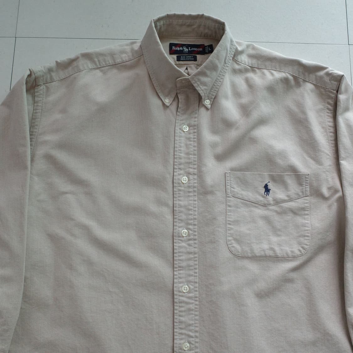 90s 폴로 랄프로렌 빅셔츠 카키 버튼다운 옥스포드 셔츠 L 상품이미지1