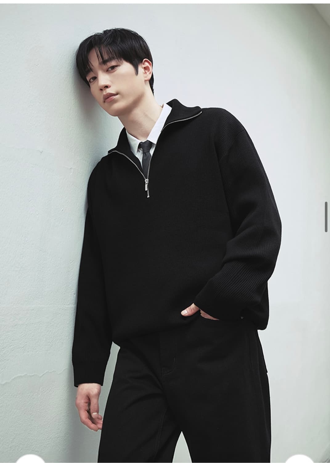 (XL) 드로우핏 오버사이즈 하프 집업 카라 울 니트 NAVY 판매 상품이미지4