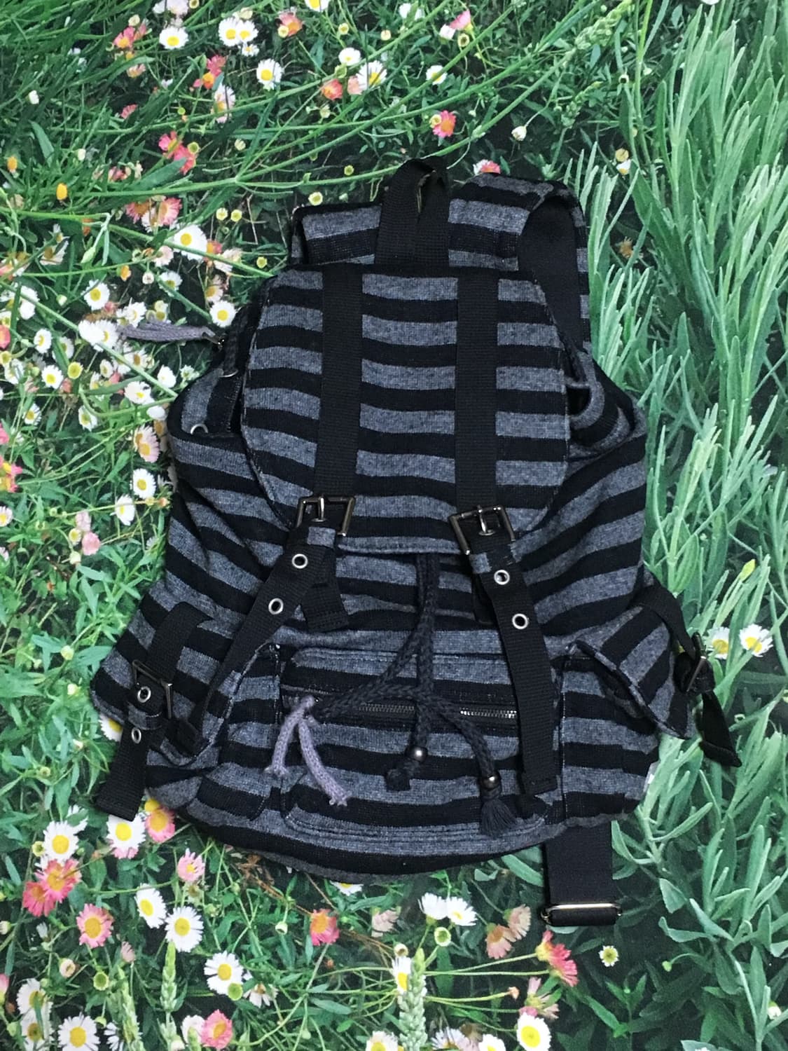 파히섬 텐스댄스 울 스트라이프 백팩 블랙 상품이미지1