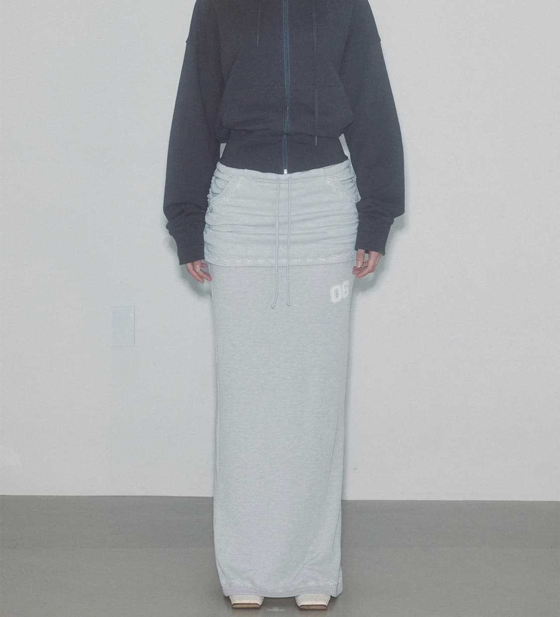 스컬프터 셔링 레이어드 맥시 스커트 그레이 상품이미지2