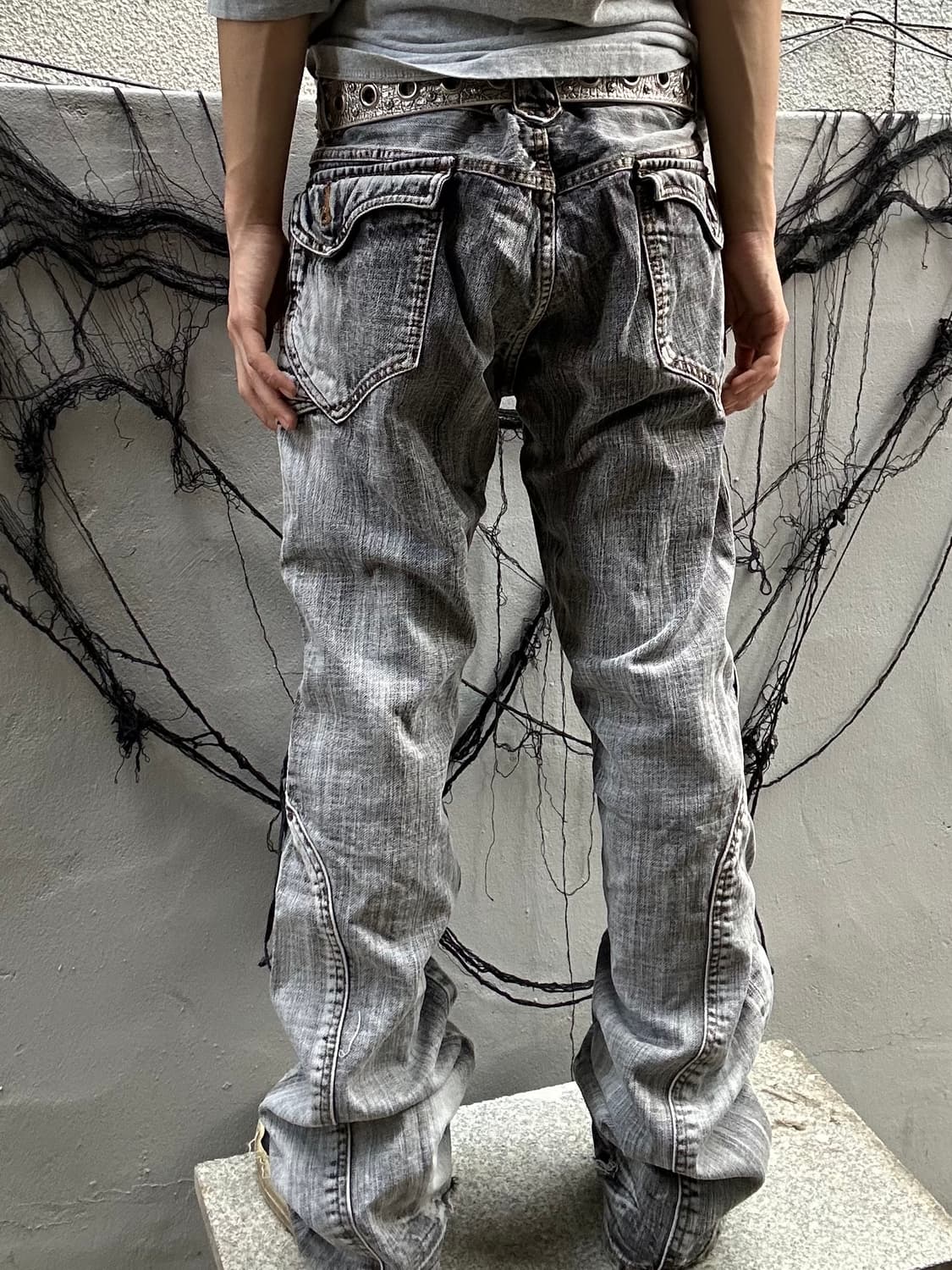 *rare design* 00s JPN 레터링 레이스업 펑크 데님팬츠 상품이미지2