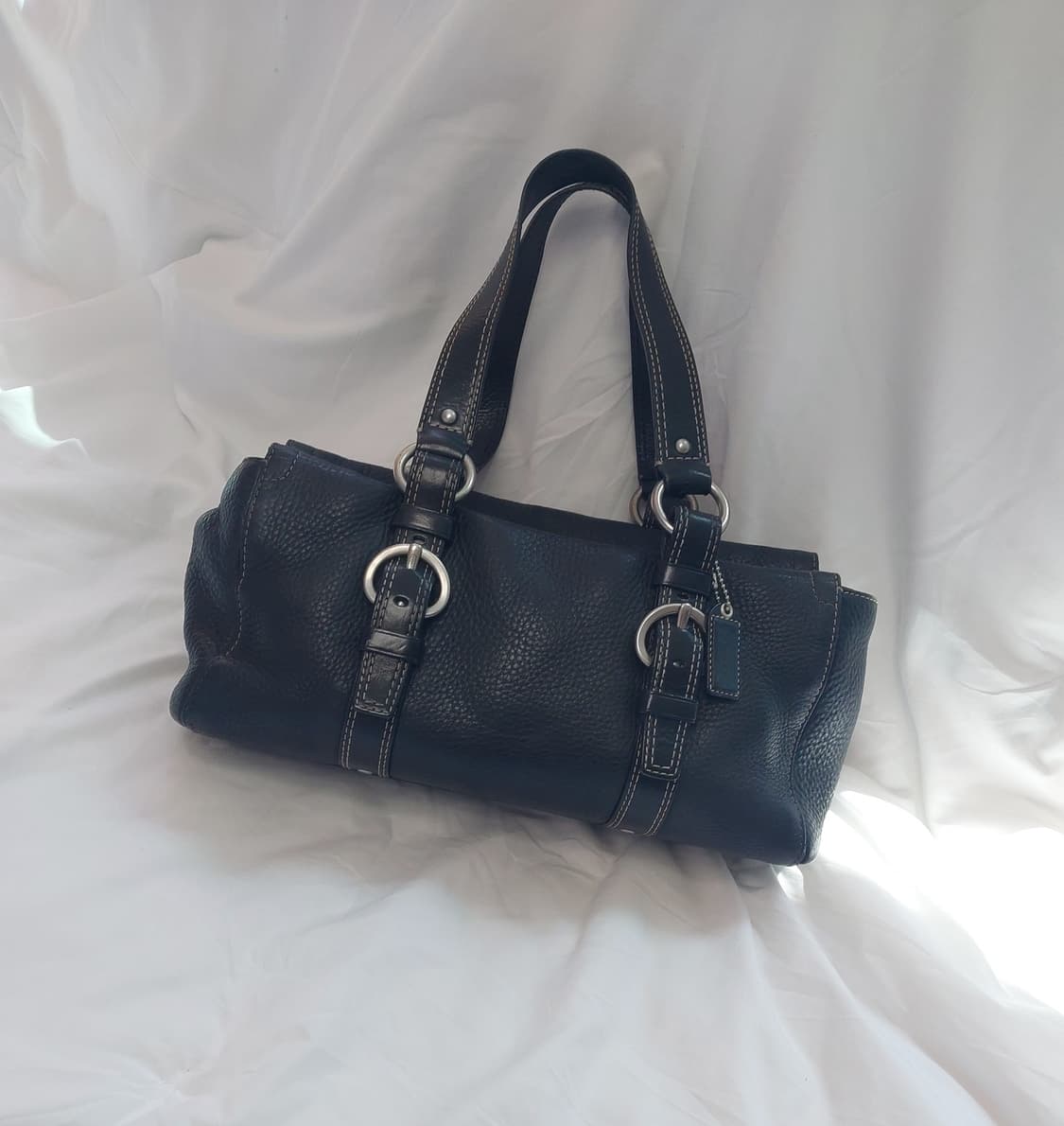 펄스🖤//COACH 코치 빈티지 실버 버클 블랙 레더 숄더백 y2k 상품이미지2