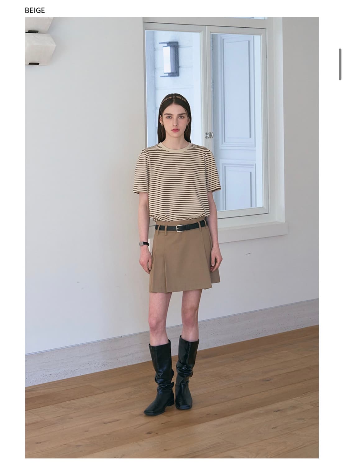 (S) 드로우핏 우먼 스트라이프 퍼프 반팔 티셔츠 [BEIGE] 상품이미지3