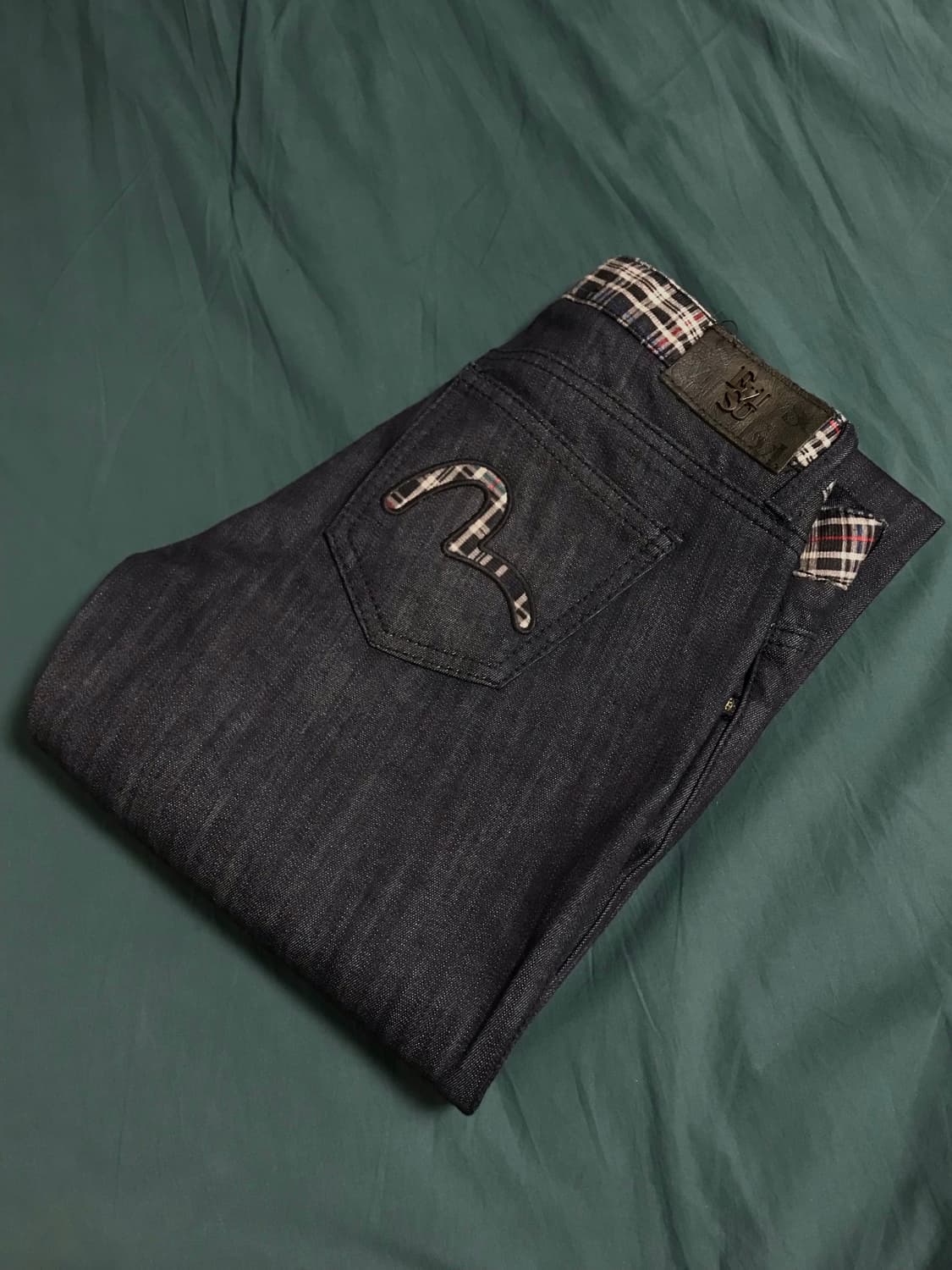 에비수 빈티지 체크 포켓 청바지 데님 로우라이즈 상품이미지1