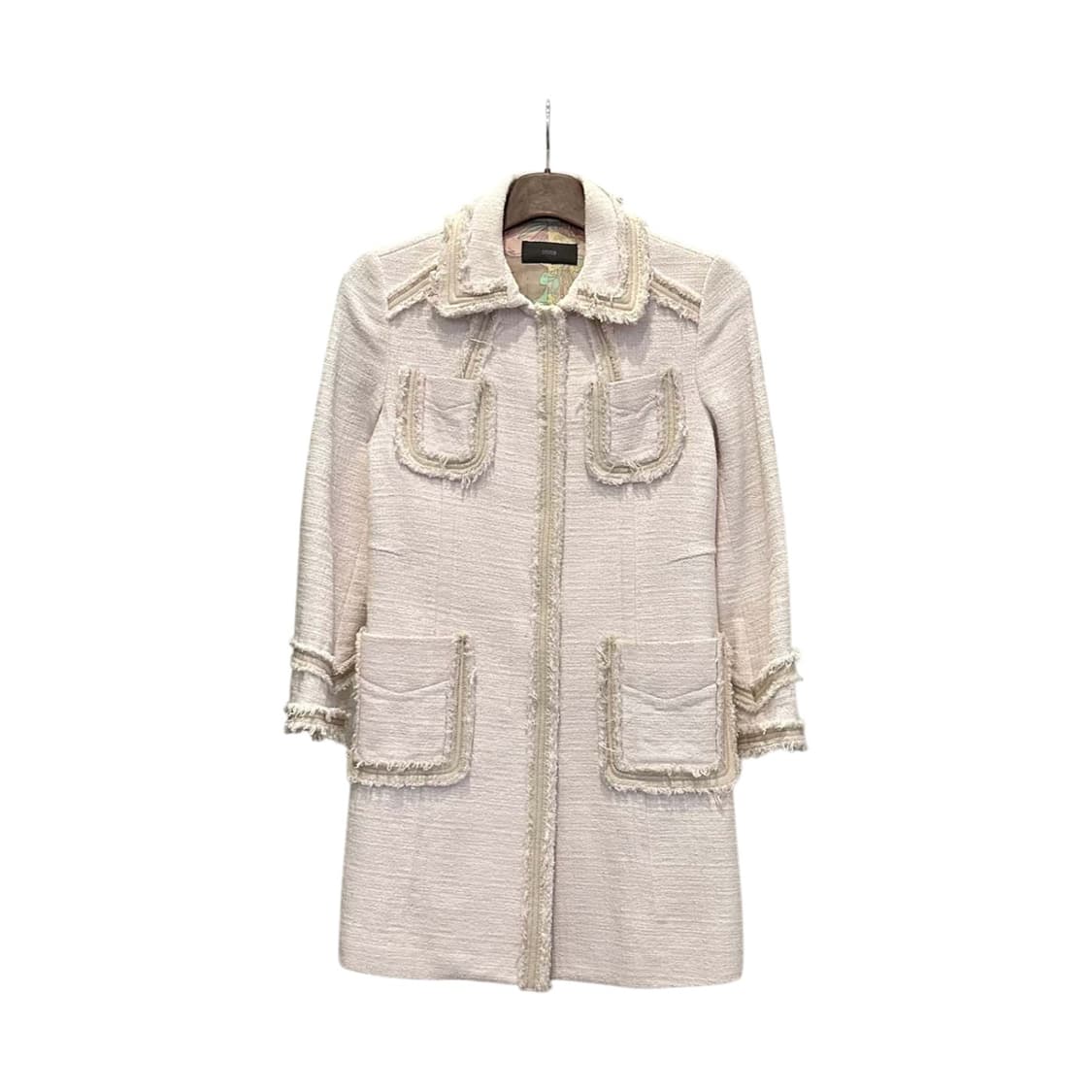 시스템 트위드 롱 자켓 스냅버튼 4포켓 프린지 디테일 아이보리 상품이미지1