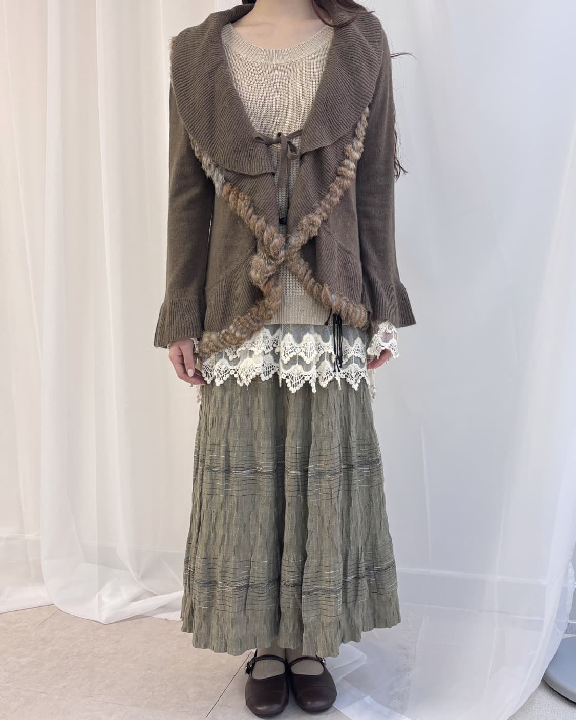 amai 래빗 퍼 트리밍 모리걸 가디건 상품이미지1