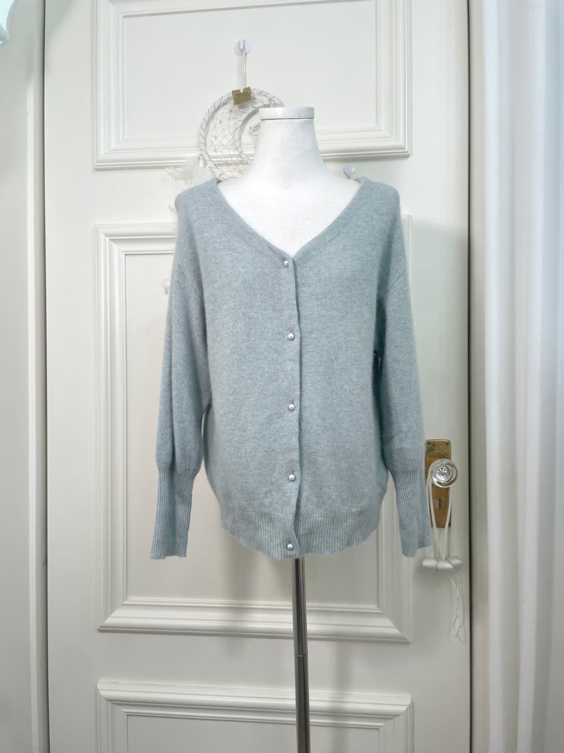 mint melange pearl button basic cardigan 상품이미지1
